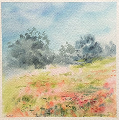 Original Watercolor Abstract Painting Nature Landscape Flowers – 5×5 inches