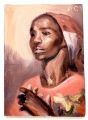 Signed Original Oil Painting African Lady Aissa Maiga Portrait 5×7 on Art Board
