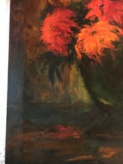 VINTAGE abstract floral flower original oil PAINTING by Walsh 67 modernism mums