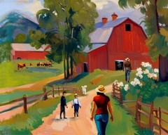 8×10 Landscape Painting COUNTRY FARM Americana Farmhouse Wall Decor By Sibley