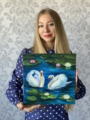 Swans original oil Painting Couple Birds Artwork Swans painting on canvas