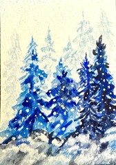 Aceo Watercolor Painting Original One Of A Kind Wintery Trees