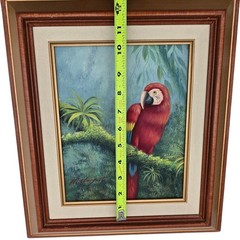 Mariel Chapot Oil Painting Scarlet Macaw On Branch Parrot Bird Framed Signed