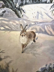 Vintage Norwegian Painting Hare Rabbit in a Snowy Forest By Walter Liljenberg