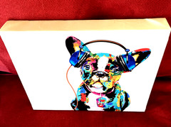 Dog Beats II French Bulldog or Boston Terrier with headphones wall art 12×10″