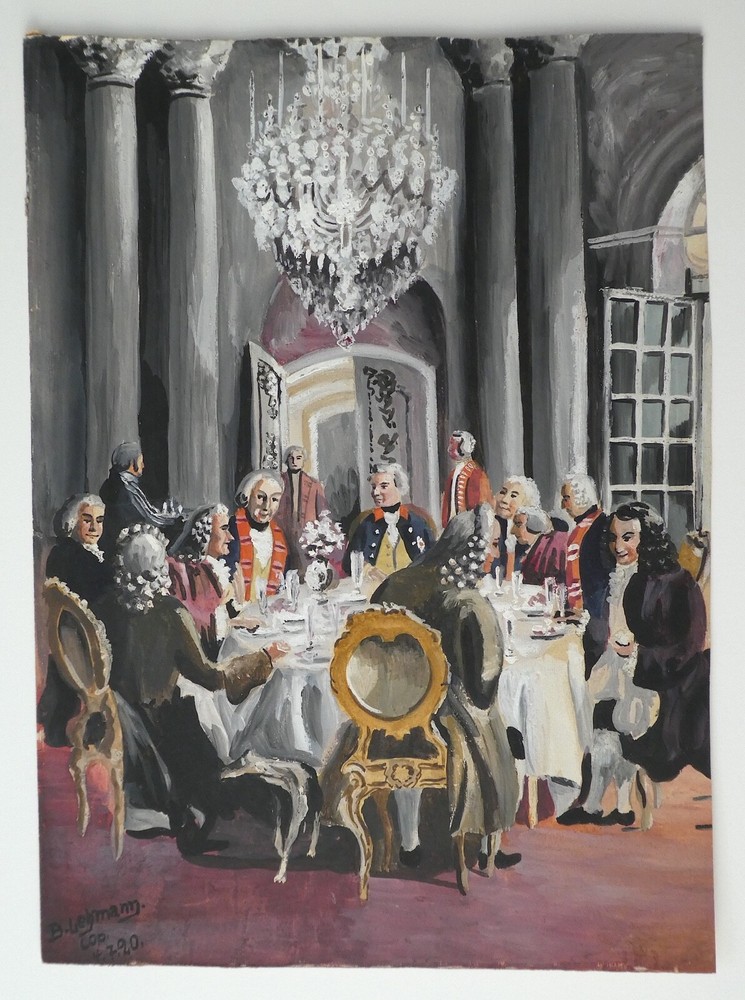 Vintage Watercolor and Gouache “18th century Party” by B. Lehmann 1920