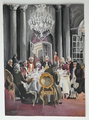 Vintage Watercolor and Gouache “18th century Party” by B. Lehmann 1920