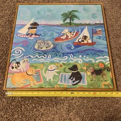 Karen Fields Dogs On The Beach Canvas Painting 19×19