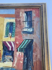 MID CENTURY IMPRESSIONIST PAINTING ARCHITECTURE CITY STREET SCENE SIGNED CORINI