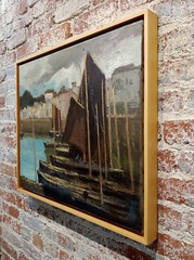George Elmer Browne- Sail Boats at the Marina -Oil painting