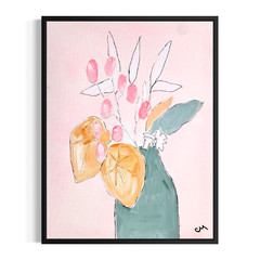 Original Abstract Botanical 11×14 Signed Acrylic Canvas Pink Home Decor