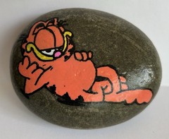 Garfield Hand Painted Funny cat Rock Painting Art Gift birthday holiday stone