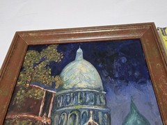Original Painting On Board „European Cafe Scene“ OOAK Signed Jerueken 26×14