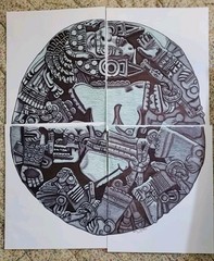 MAYAN ARTWORK-COYOLXAUHQUI -PRISON MADE, 4 SECTIONS, OWNER FRAME PREFERENCE.