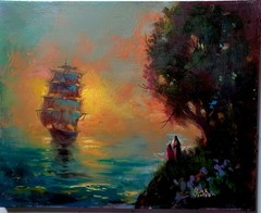 SHIP IN THE HARBOR Original 16×12 Classic Buck Paulson for Television Art Series