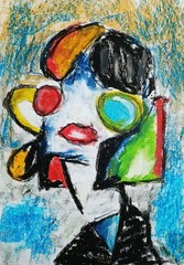 Woman Portrait – Abstract Modern Art – Oil Chalk A4 Paper – Modern Art