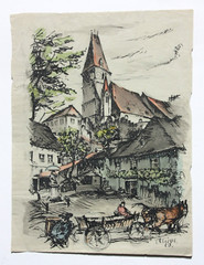 C. Warrior, signed Ink drawing, Weißenkirchen in der Wachau, Austria 1922