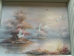 Seascape Birds Original Oil Painting Signed B. Thompson Wood Frame-Coastal VTG