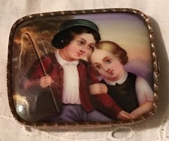 Miniature Portrait Lady Hand Painted Civil War Period Brooch Victorian Brooch