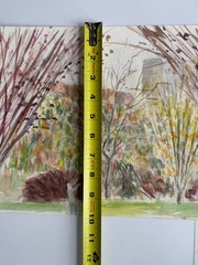 Vintage Watercolor Painting Central Park NYC Field Fall Landscape 13 x 10