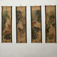 4 PCS carp Chinese Ink Painting Wall Art Scrolls Vintage Collecting Artworks