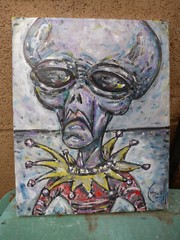 AN UPSET ALIEN new 8×10 oil painting original art outer space Wow signed Crowell