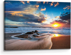 Beach Coastal Wall Art Canvas: Modern Ocean Wave Rock Seascape Painting Picture