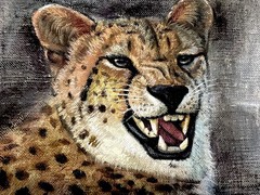 VINTAGE OIL PAINTING OF CHEETAH FROM 1960TH WITHOUT STRETCHER & FRAME.