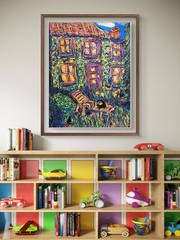 Black Cats Garden Acrylic Impressionist Matted Original 11×14 In 16×20 Framed