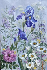 Flowers Original Oil Painting Blue Iris Wall Art 12×18 Floral Wall Decor