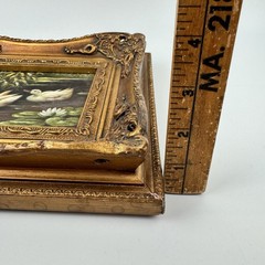 Cottagecore Oil Painting Ducks Pond Lilly Pads Ornate Gold Gilt Frame 11.5 x 9.5