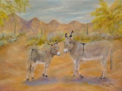 Original oil painting, desert donkeys, southwestern, southwest, Arizona, animals