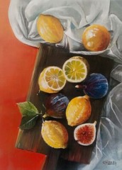 Painting „Lemons and figs“ /Art /Oil /Handmade/ Still Life/