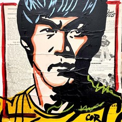 CORBELLIC EXPRESSIONISM 12X12 BRUCE LEE HANDMADE SIGNED COLORFUL ART PAINTING