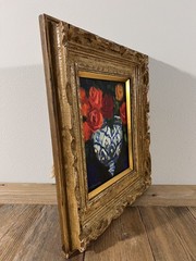Japanese Vintage Mid-Century floral Still Life Painting – Antique Oil Painting