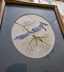 VTG 1988 Orig Blue Jay Watercolor Framed & Matted Signed Yvonne Lowrie 15″ X 12″