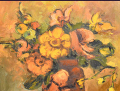 Georges CARLAN “ Flower “ Oil Painting Autograph H 27.5 x W 24.6 x D 2.5 in