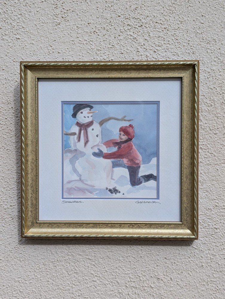 Gloria Galbraith Original Watercolor Painting „Snowman“ Signed Winter Scene…
