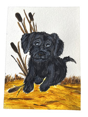 ACEO Dog Acrylic Painting OOAK Black Labr Retriver Country Art Puppy Picture