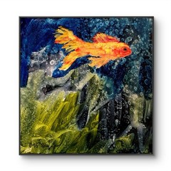 Mary Myers Original Abstract Expressionism 10×10 Goldfish Underwater Signed