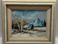 Two (2) G. Whitman Original Oil Paintings on Canvas Framed Winter Mountain