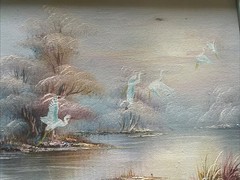 Seascape Birds Original Oil Painting Signed B. Thompson Wood Frame-Coastal VTG