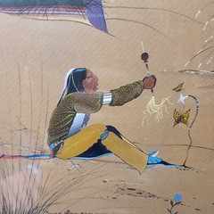 Merlin Little Thunder Southern Cheyenne Original Gouache Painting