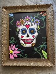 Sugar Skull Canva Dia De Los Muertos Gothic Boho Decor Hand Painted Art Framed