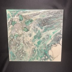 Quartz Crystals and Malachite Clusters Abstract Resin Painting Canvas 12×12