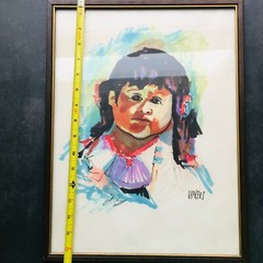 Little Girl Watercolor and Ink Original Painting Signed by Sypkens 16.5″