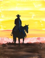 11×14 Atherton Western Cowboy Sunset Original Painting Horse Ranch Art Southwest