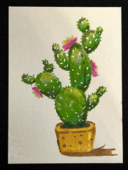 ACEO Original, Abstract Cactus Cacti, Mini Art Painting, by Annibbie