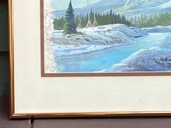 Winter Teepees by Stream Western Gouache on Artboard 14”x17”, Unsigned