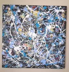 Original Abstract Acrylic Drip Painting on Canvas 24 X 24 Inch Modern Wall